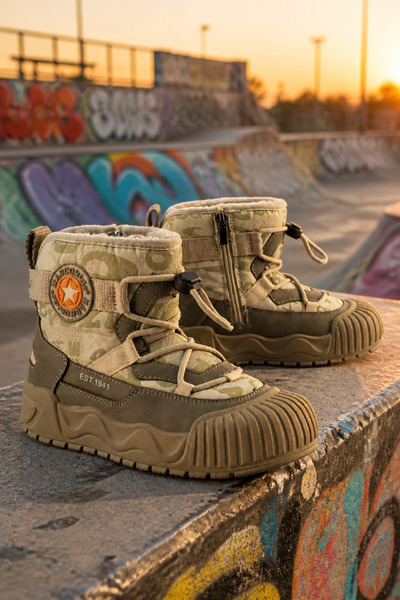 ByCukurovaFrango Lace-Up Zippered Boys' Beige Anatomical Casual Boots Shoes