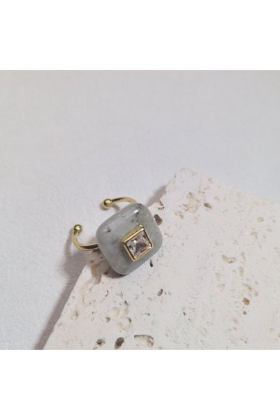 Choice Labradorite 1pc Natural Square Stone Ring With Zircon Paved Fine Handm...