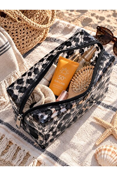 Zet Design Leopard Black Patterned Transparent Makeup Bag