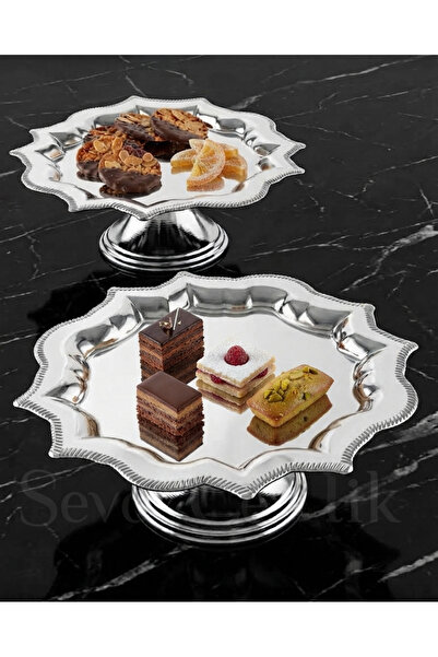 SEVA ÇELİK Stainless Steel Star Patterned 2-Piece Silver Stand for Presenting...