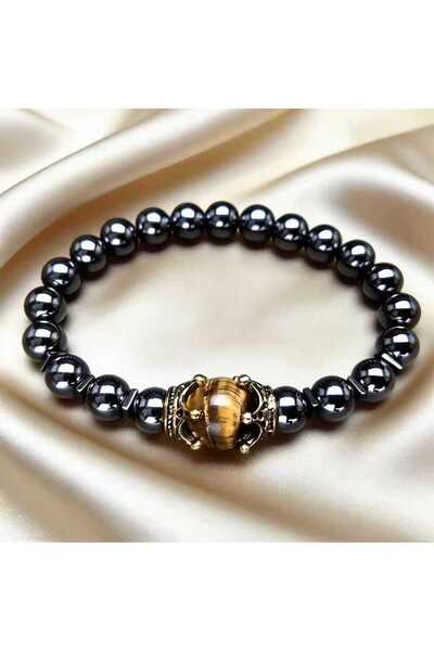 Choice Tiger A Men's Stylish Natural Stone Bracelet Vintage Crown Symbol of P...