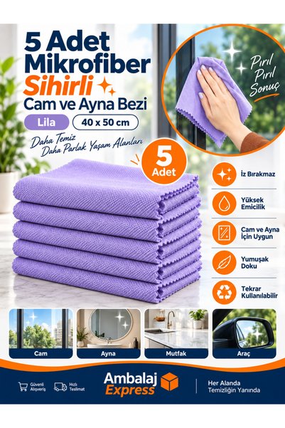 Ambalaj Express.com.tr 5 adet Lacoste Mikrofiber Sihirli Cam Ve Ayna Bezi 40x...