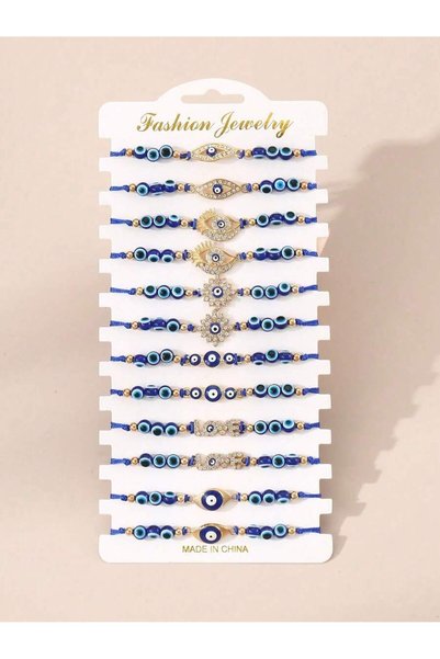Choice Royal Blue 12pcs Vintage Rhinestone Evil Eye Colorful Adjustable Braid...