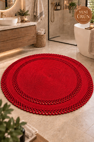 MaVaux Alessa Doğal Yuvarlak Hasır Jüt Kilim Dekoratif Örgü Kilim – Modern Bo...