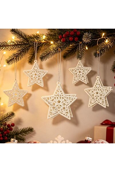 idei Christmas product, set of 3 pieces of white plastic star pendants cut ou...