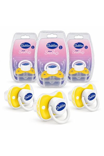 Bubbles Babyliss Silicone Pacifier with Round Nipple, 0-3 Months-Yellow-3 Pie...