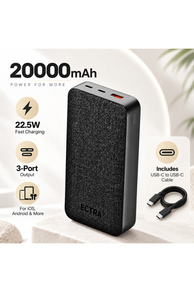EqiEch 12000mAh 65W Power Bank, Built-in USB-C Cable, USB-C & USB-A Ports, Ch...