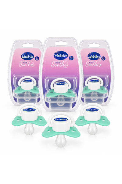 Bubbles Babyliss Silicone Pacifier with Round Nipple, 0-3 Months - Green - 3 Units