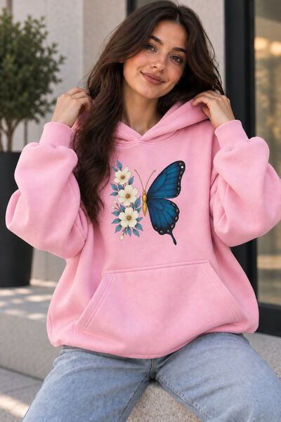 ZEMLİYA Kadın Oversize Kelebek ve Çiçek Baskılı Kapüşonlu Sweatshirt Kanguru ...