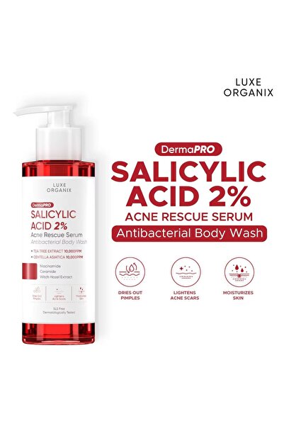 LUXE ORGANIX Dermapro Salicylic Acid 2% Acne Rescue Serum Antibacterial Body ...
