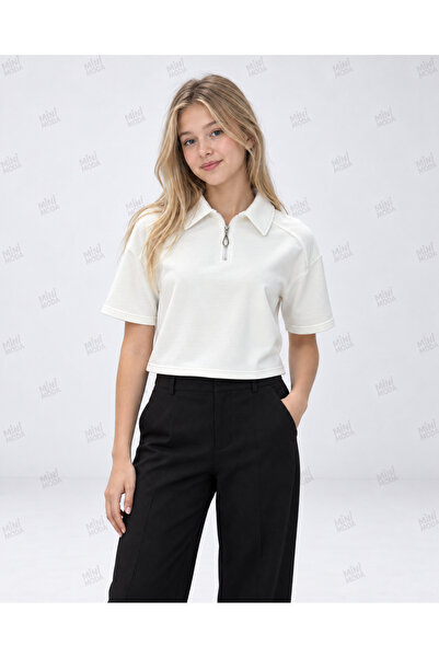Minimoda Kids Къса момичешка блуза с поло яка и детайли с цип