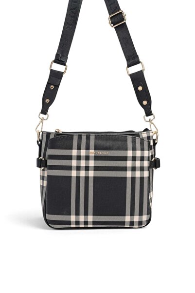 Silver Polo Black - Black Striped Plaid Women's Crossbody Bag Sp884