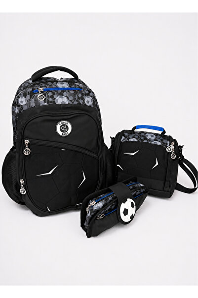 Color Bags Sporty Futbol Temalı Erkek Çocuk İlkokul Çanta Seti 3'lü Siyah Sır...