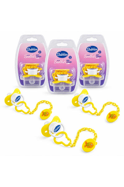 Bubbles Babyliss Silicone Pacifier with Attachment Chain, from 3 Months - Yel...