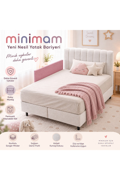 Yeni Nesil Yatak Bariyeri 120 cm Pembe- Telalı