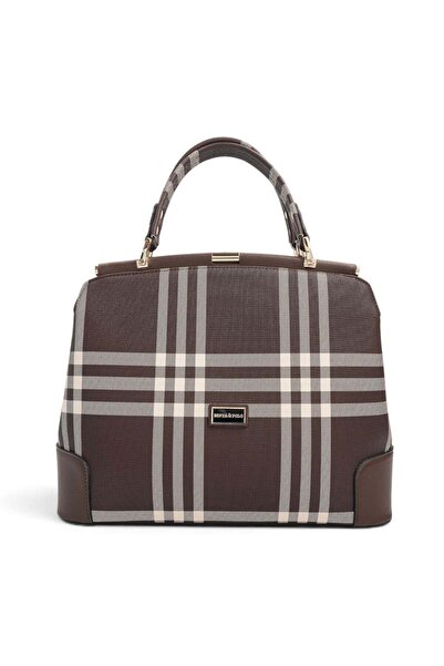 Silver Polo Coffee - Brown Striped Plaid Women's Handbag Sp706