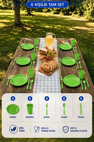 omilife 32 Parça Piknik Seti Tabak Bardak Çatal Kaşık Bıçak Kamp Mutfak Seti