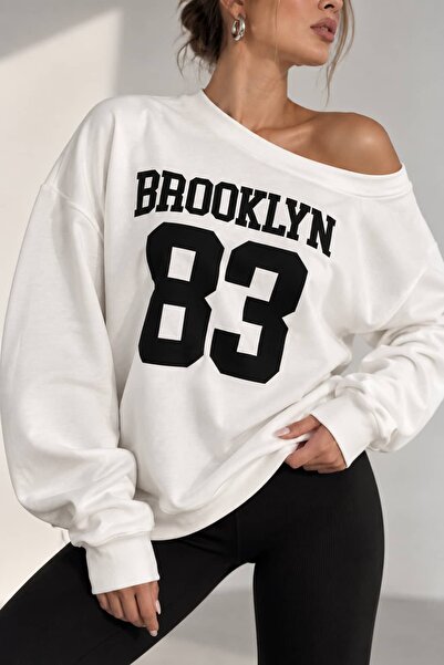 bb butik basic 83 Baskılı Düşük Omuz Oversize Modal Bluz