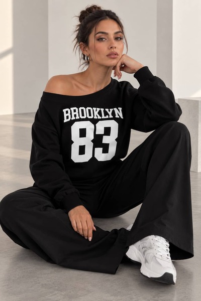 bb butik basic 83 Baskılı Düşük Omuz Oversize Modal Bluz