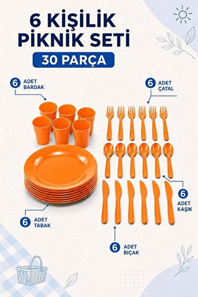 omilife 32 Parça Piknik Seti Tabak Bardak Çatal Kaşık Bıçak Kamp Mutfak Seti