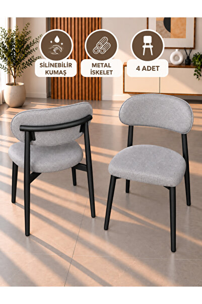 DEREN HOME Calvin Serisi 4 Adet Mutfak Yemek Odası Sandalyesi Silinebilir Kum...