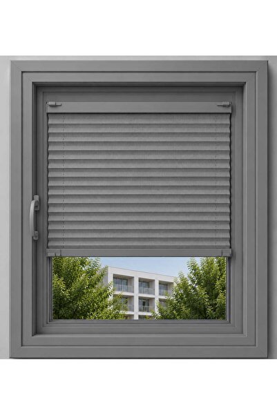 sineklikstore Gri Plise Katlanır Cam Balkon Perdesi - Ofis Perdesi - Mutfak P...