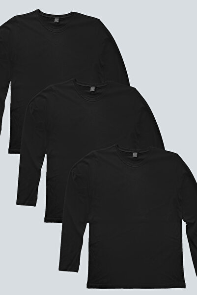 ROCKANDROLL Pachet Eco cu 3 piese pentru bărbați, cu mâneci lungi, negru, simplu