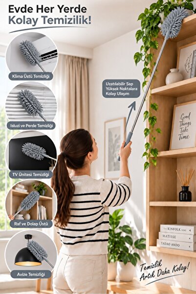 omilife Mikrofiber Makarna Mop Toz Alma Paspası Tüy Toplayıcı Çok Amaçlı Temizlik Mopu