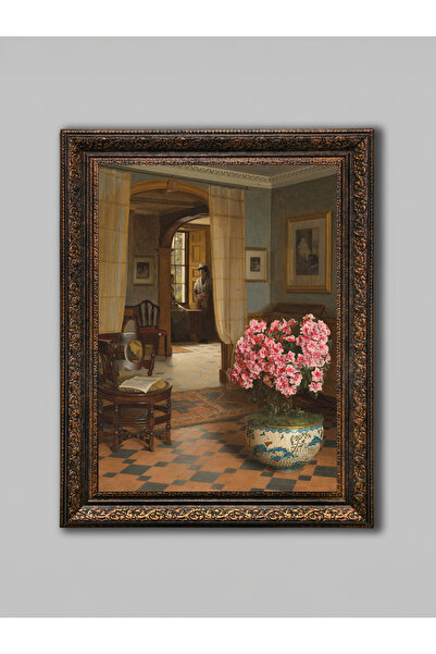 WoodyArts Seradan Gelmiş Çiçek Bronz Eskitme Çerçeveli Dekoratif Salon Duvar ...