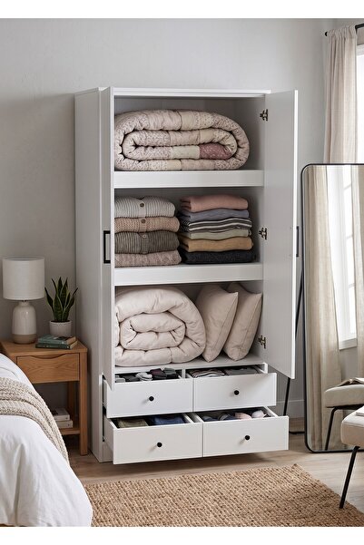 byzellahome Geniş Beyaz Renk 4 Çekmeceli Yüklük - 1. Kalite %100 MDF