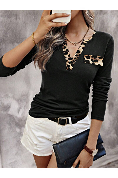 MODA ŞEHRİ Women's Long Sleeve V-Neck Camisole Blouse