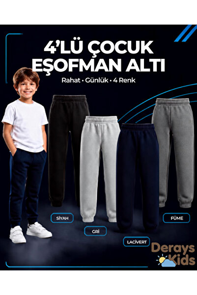 Derays Beli Paçası Lastikli Unisex ( 4'lü Set ) Siyah-Gri-Lacivert-Füme Çocuk...