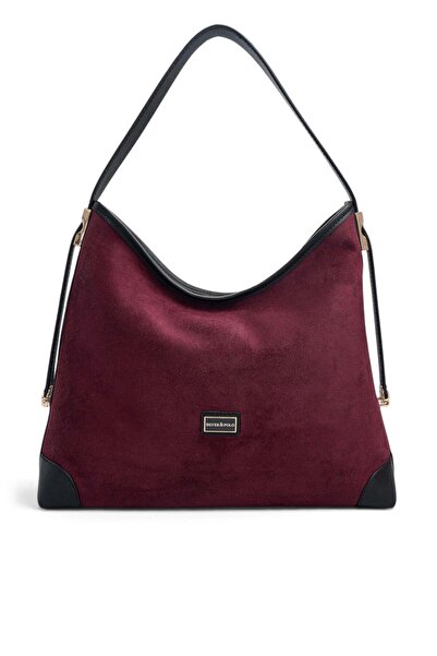 Silver Polo Burgundy - Black Suede Women's Shoulder Bag Sp1285