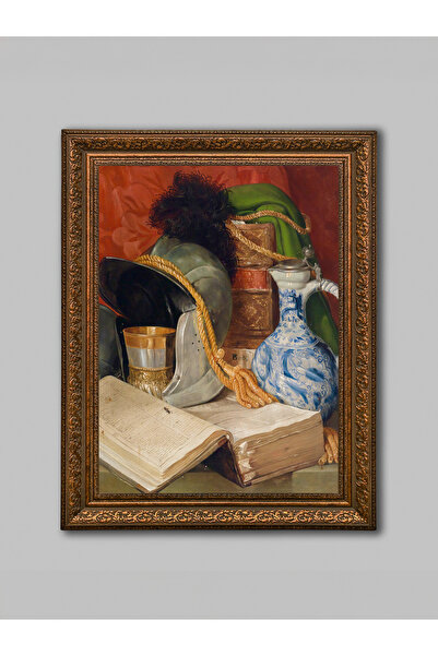WoodyArts Carte și ulcior maro cu ramă antică, pictură decorativă de perete p...