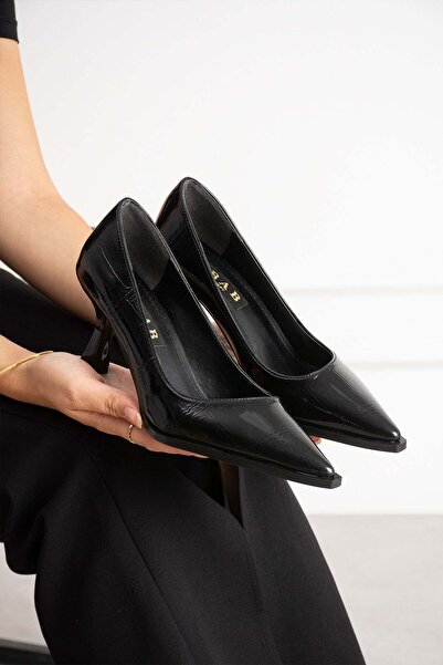 dabab shoes NILAY Γυναικεία Μαύρα Παπούτσια Στιλέτο από Λουστρίνι Κροκόδειλου...