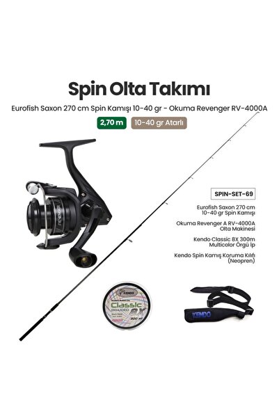 Alamatra Eurofish Saxon 270 cm 10-40 gr Spin Kamışı + Okuma Revenger A RV-4000A Spin Makinesi + Spin Set 69