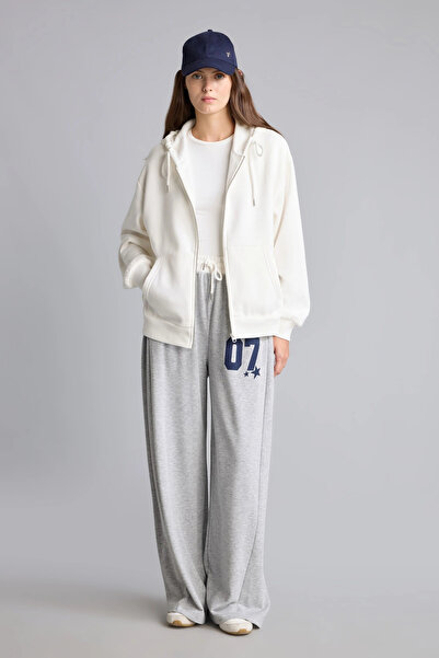DeFacto C1809AXER105 Ekru Relax Fit Kapüşonlu Cepli Basıc Fermuarlı Sweatshirt