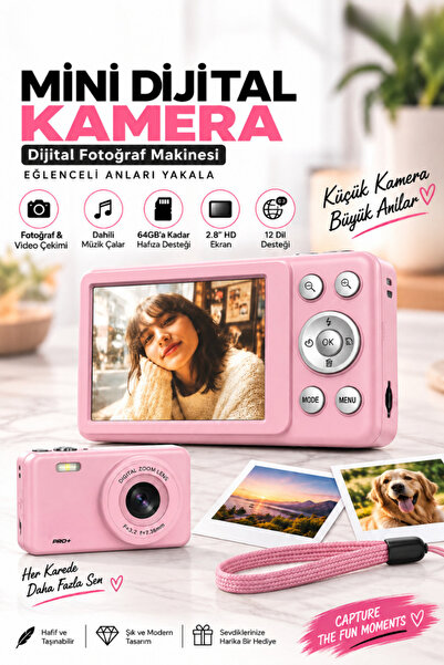 CROW'S TECH Mini Dijital Fotoğraf Makinesi 2.8" HD Ekran Video Çekim 64GB Haf...