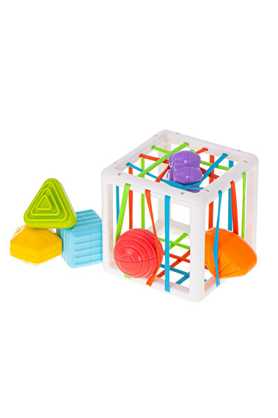 SOLLUXE Cub senzorial Montessori cu benzi elastice și 7 forme colorate, jucărie educativă pentru bebeluși