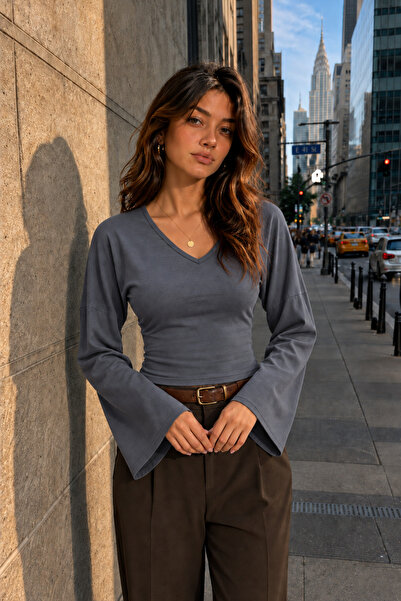 COMBİNE MİCHAİL Women's Knitted Cotton Slim Fit Smoked Blouse
