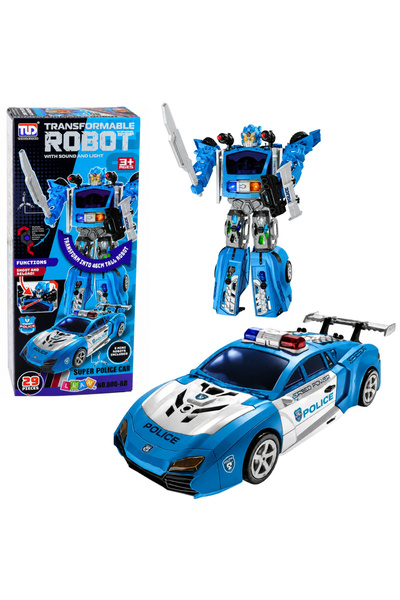 LEAN Robot Auto 2 în 1 Mașină de Poliție Lansator Roboți Mici Lumini Sunete