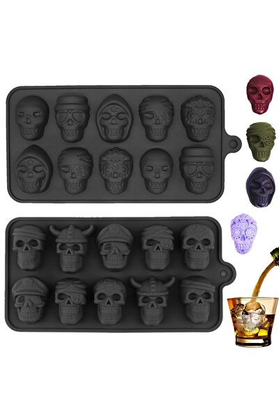 Generic Brand Set de 2 matrițe din silicon în formă de craniu pentru Hallowee...