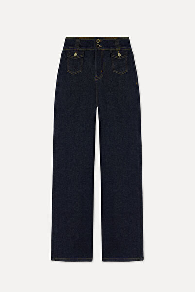 Mudo Women's Indigo Wide Leg Pants with Front Pockets