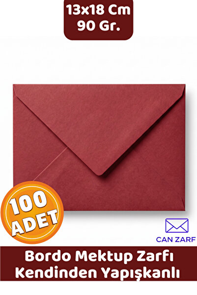 CAN ZARF 100 Adet Bordo 13x18 Cm Davetiye Zarfı 90 Gr. Kendinden Yapışkanlı D...