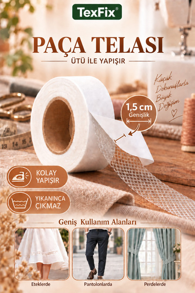 LİVA CRAFT Art & Craft Paça Telası 1,5cm Eninde 10 metre, Dikişsiz Tadilat Te...