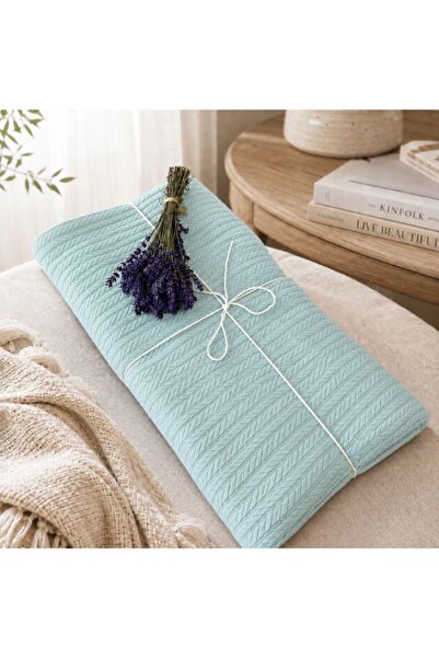 Pucioasa Pled tricotat din bumbac 220x240cm, verde menta F20, model spic