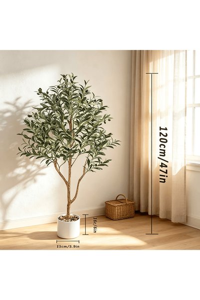 BESTONE Artificial Olive Tree 120cm with White Planter, Realistic Faux Potted Plant, No Maintenance & Adjustable Branches for Home Decor