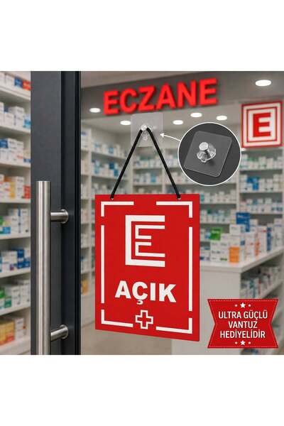 OtantikGiftShop MDF Kapı Tabelası ECZANE Açık Kapalı Çift Yönlü Mağaza Dükkan...