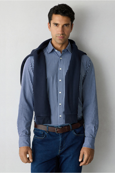 Kiğılı Long Sleeve Regular Fit 100% Cotton Plaid Sport Shirt