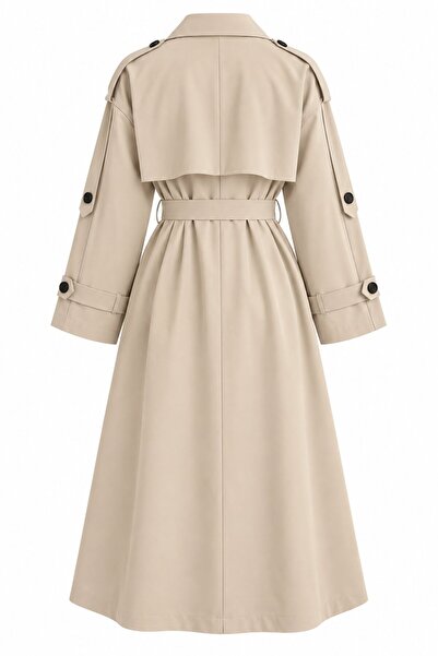 Laluvia Camel Lucky Düğme Detaylı Oversize Trençkot - 9476